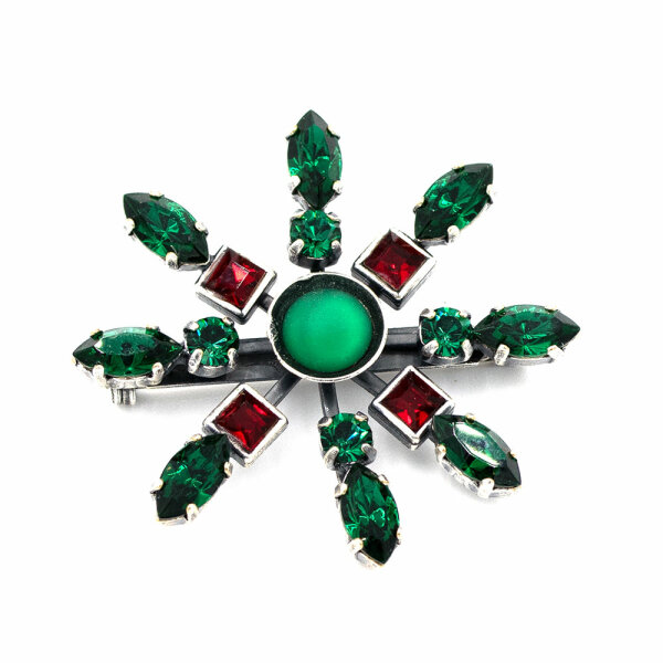 Brosche TBStrass Altversilbert Kombi Emerald